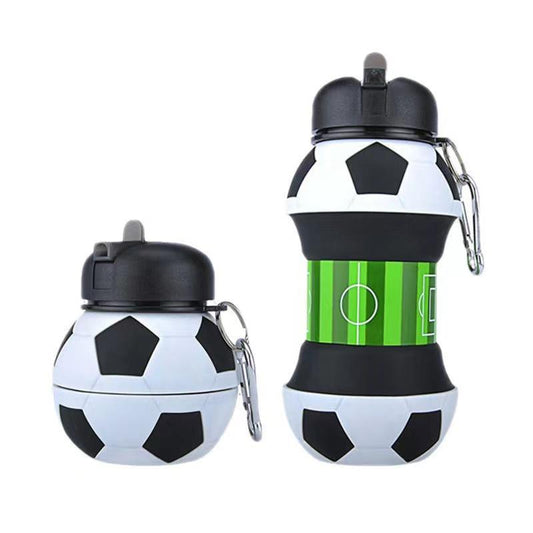 Folding Silicon Water Bottle, Three Shapes of Soccer, Basketball and Tennis, 100 Percent Food Grade Collapsible Water Bottle with Carabiner, for School Outdoor, Birthday Gifts for Boys and Girls