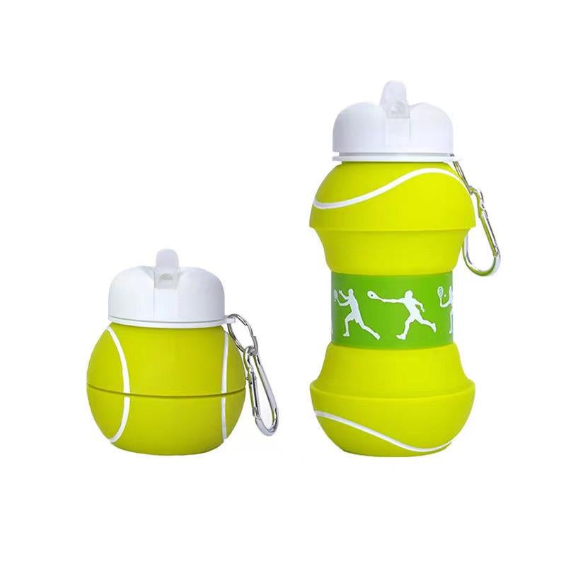 Folding Silicon Water Bottle, Three Shapes of Soccer, Basketball and Tennis, 100 Percent Food Grade Collapsible Water Bottle with Carabiner, for School Outdoor, Birthday Gifts for Boys and Girls