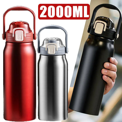 2L Tumbler Thermo Bottle Large Capacity with Straw Stainless Steel Thermal Water Bottle Cold and Hot Thermo Cup Vacuum Flask Gym