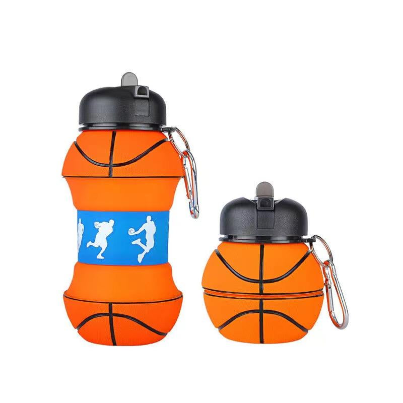 Folding Silicon Water Bottle, Three Shapes of Soccer, Basketball and Tennis, 100 Percent Food Grade Collapsible Water Bottle with Carabiner, for School Outdoor, Birthday Gifts for Boys and Girls